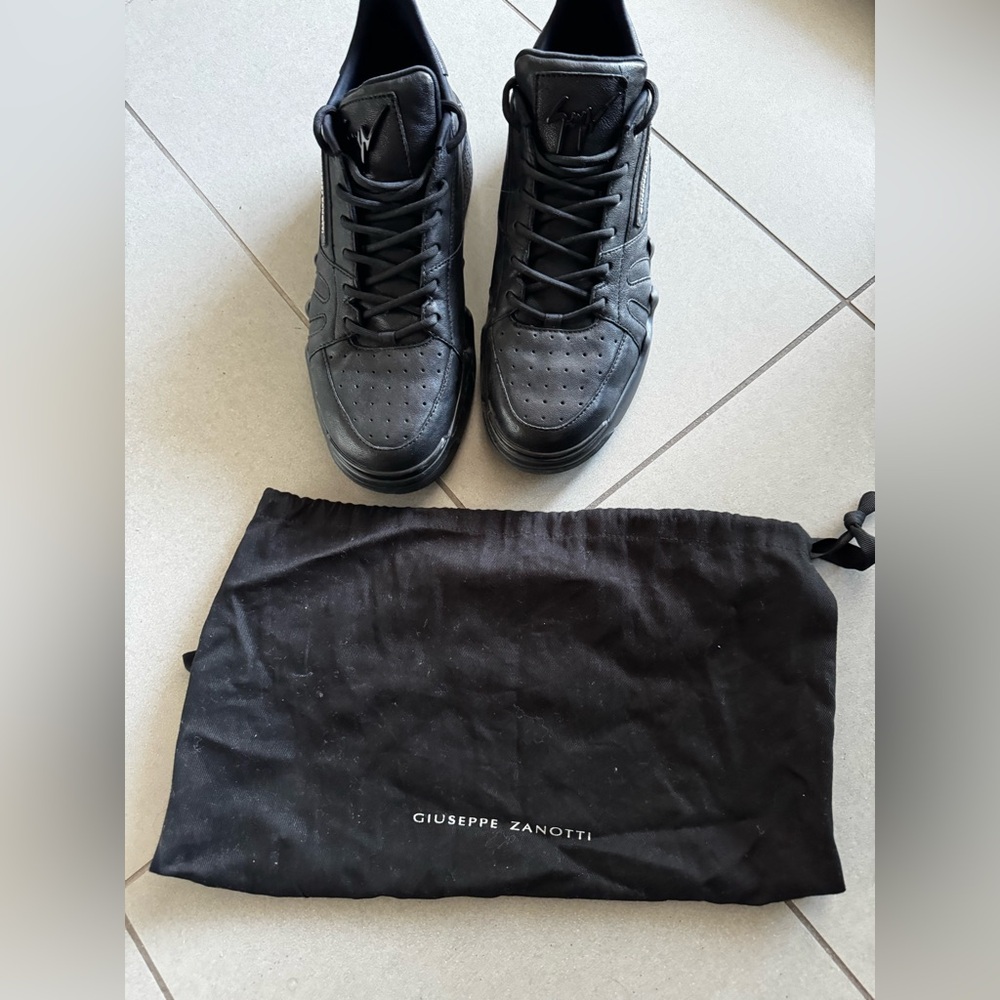 Giuseppe Zanotti Black Leather High-Top Sneakers with Drawstring Dust Bag